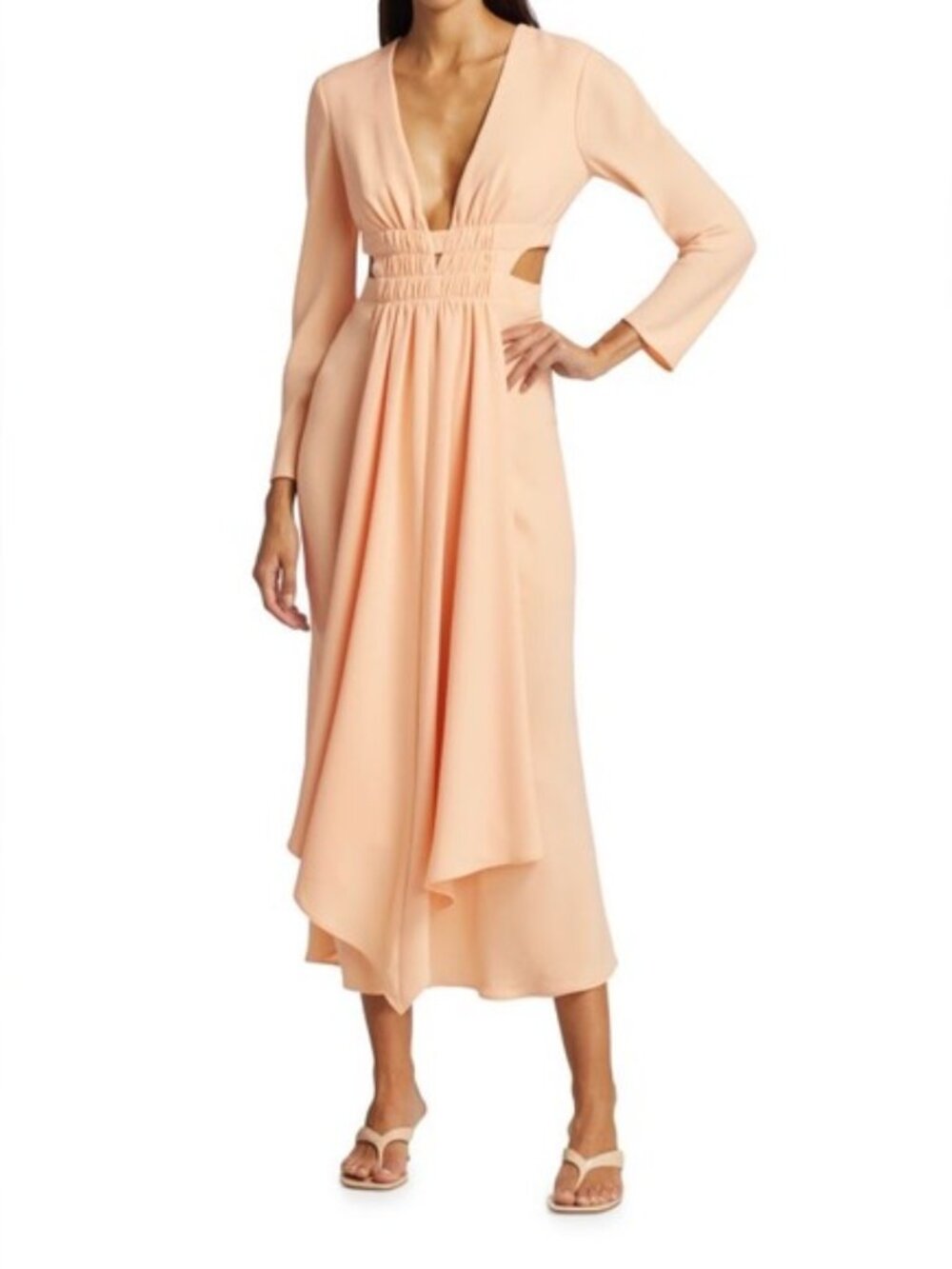 ACLER Raven Cutout Midi Dress Size 4 Women's Peach Blush Long Sleeve